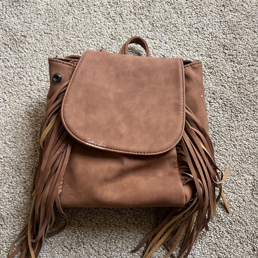 Mini Brown Fringe Women's Backpack